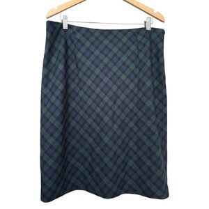 Brooks Brothers Wool Tartan Plaid Pencil Skirt Size 14 Blue Green Classic Prep